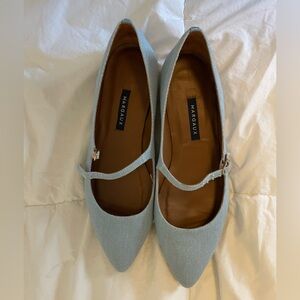 Margaux Mary Jane Ballerina Pointed Toe Shoes in Blue Denim, US 10